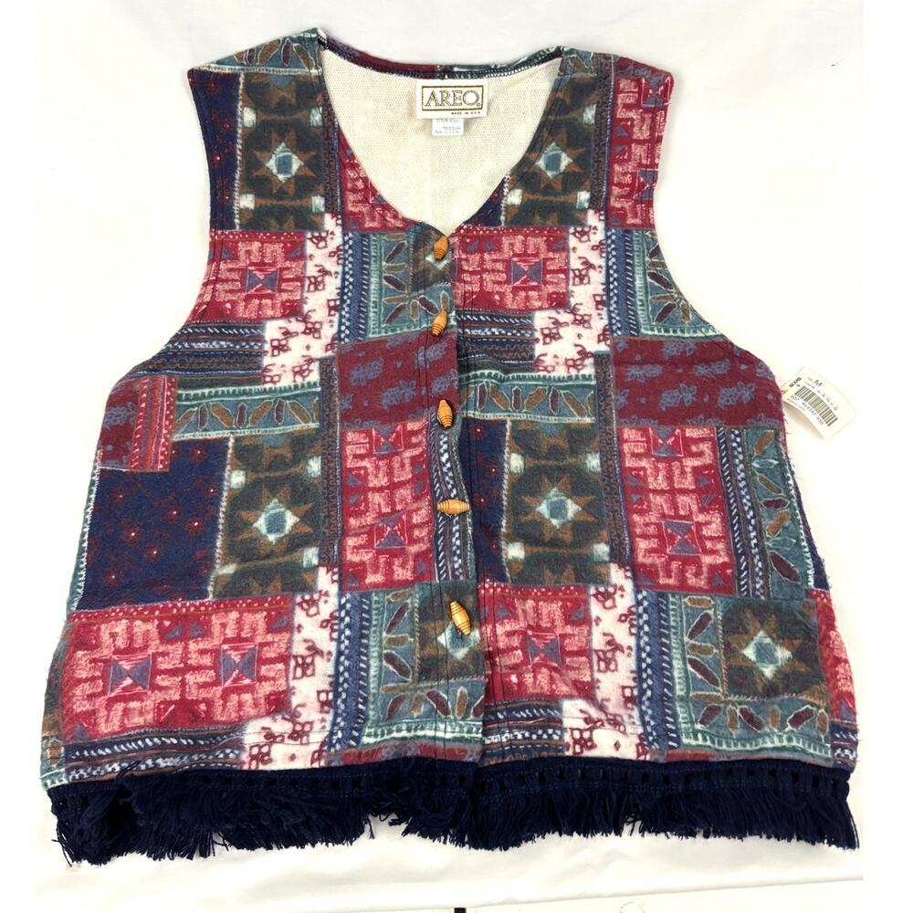 Vintage Southwestern Fringe Vest‎ Women's Button Up Medium Aero